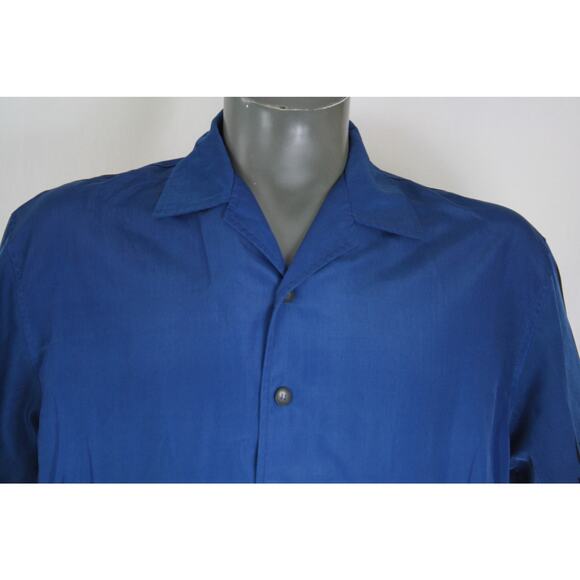 Vintage Y2K Flames Tribal AOP Button Up Blue Black Shirt Mens M 2000s - Picture 2 of 7